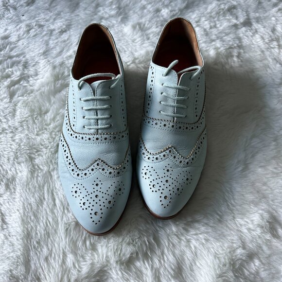 Blue women's leather brogues - Picture 2 of 6